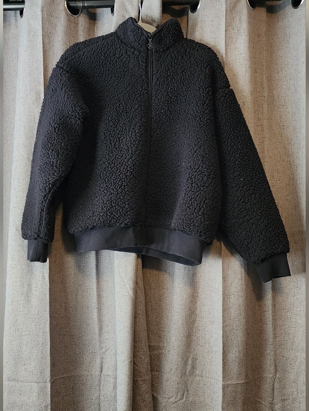Victoria's Secret Black Teddy Sherpa Full Zip Jacket Cozy Fleece M Cozy Warm